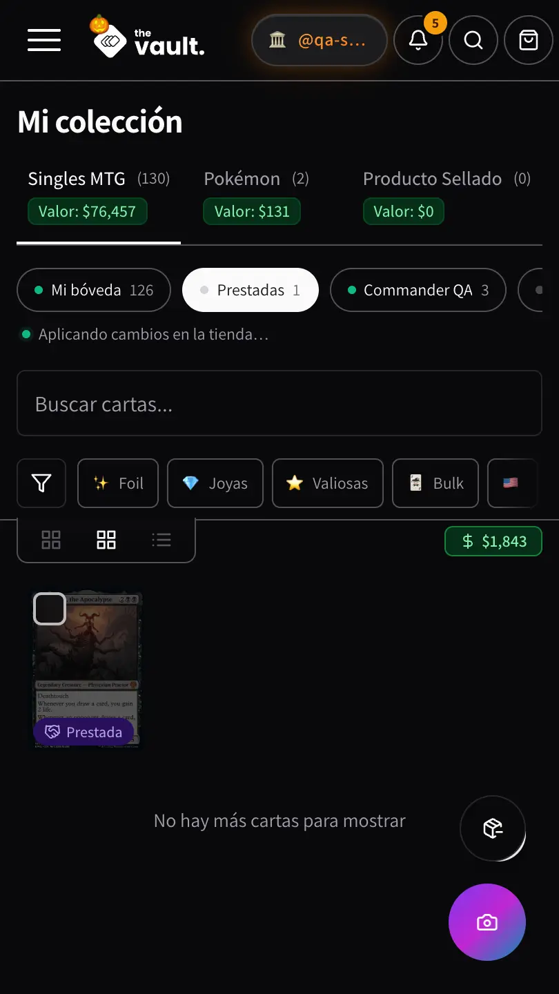El binder Prestadas de la colección con Sheoldred, the Apocalypse marcada como Prestada